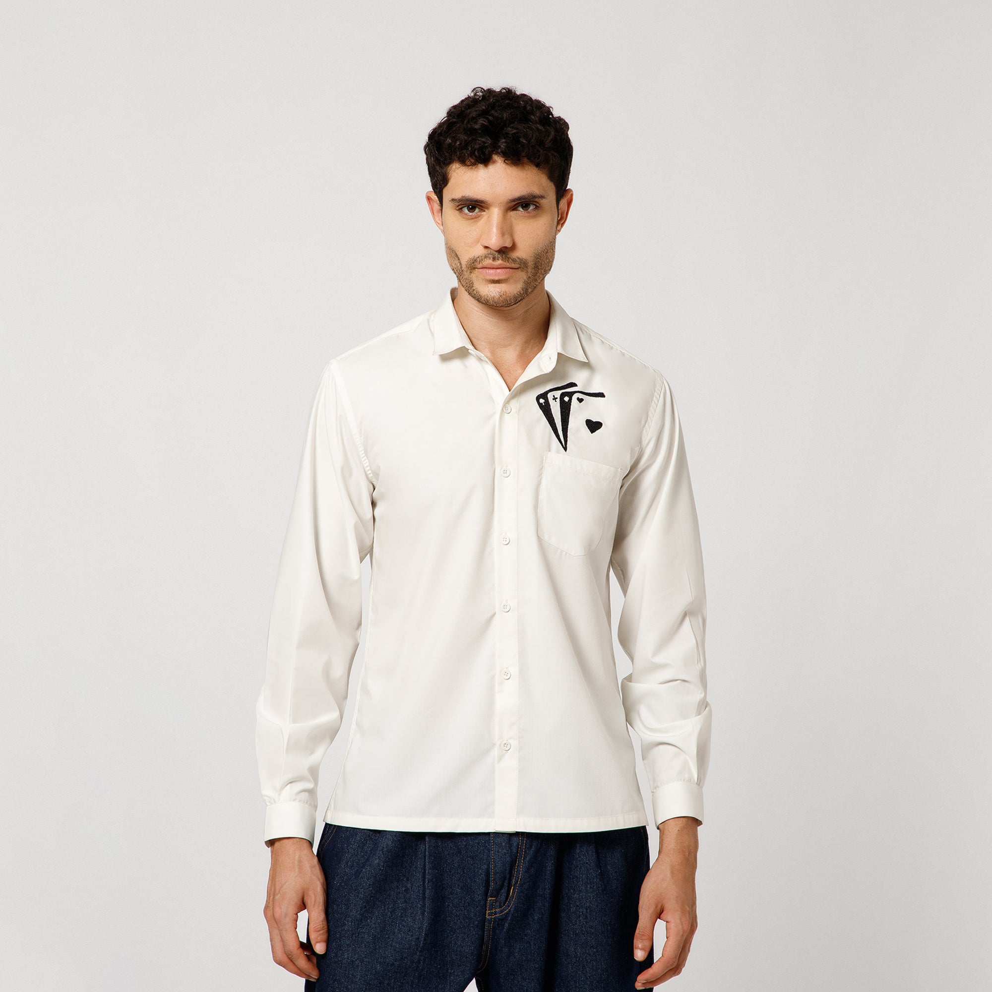 White Cotton Shirt With Card party Embroidery