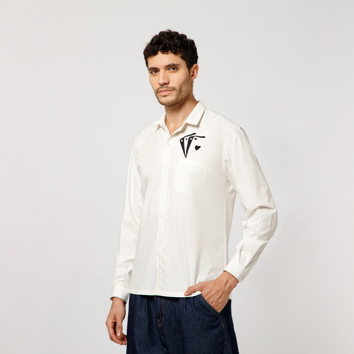 White Cotton Shirt With Card party Embroidery