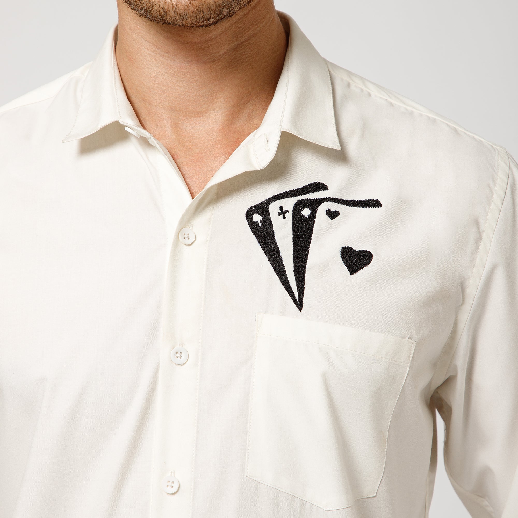 White Cotton Shirt With Card party Embroidery