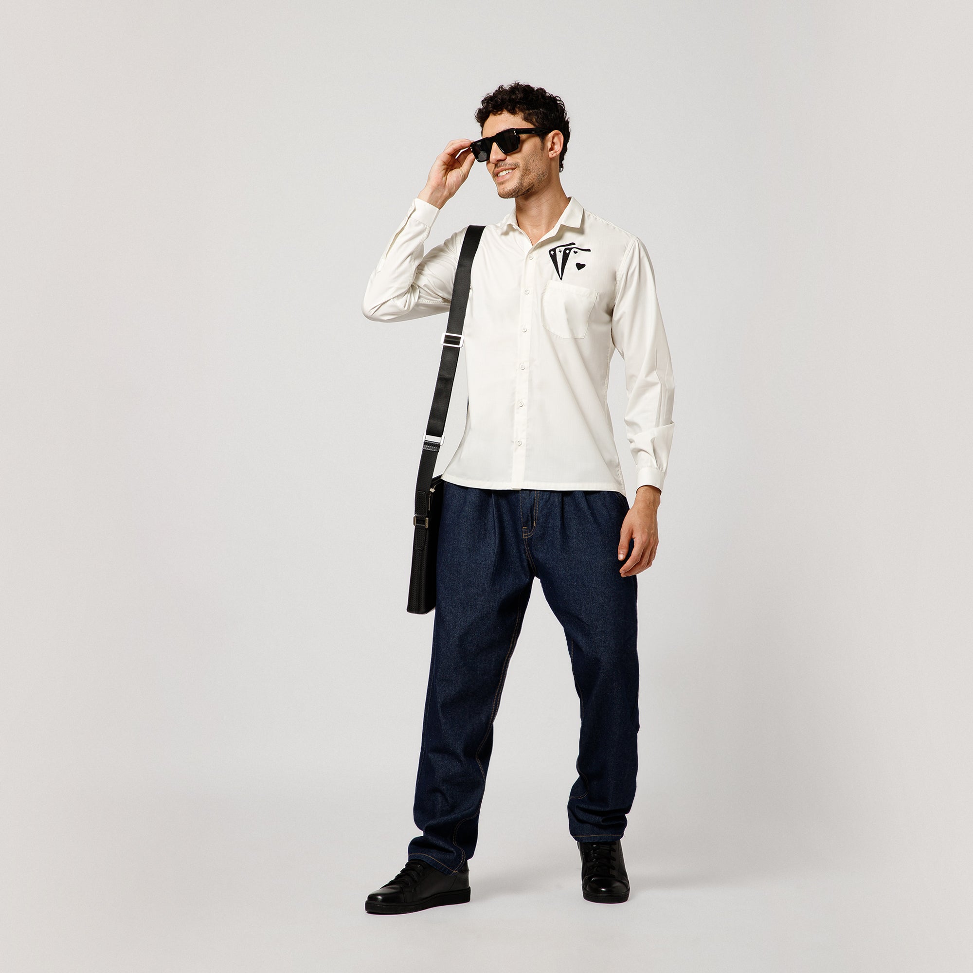 White Cotton Shirt With Card party Embroidery
