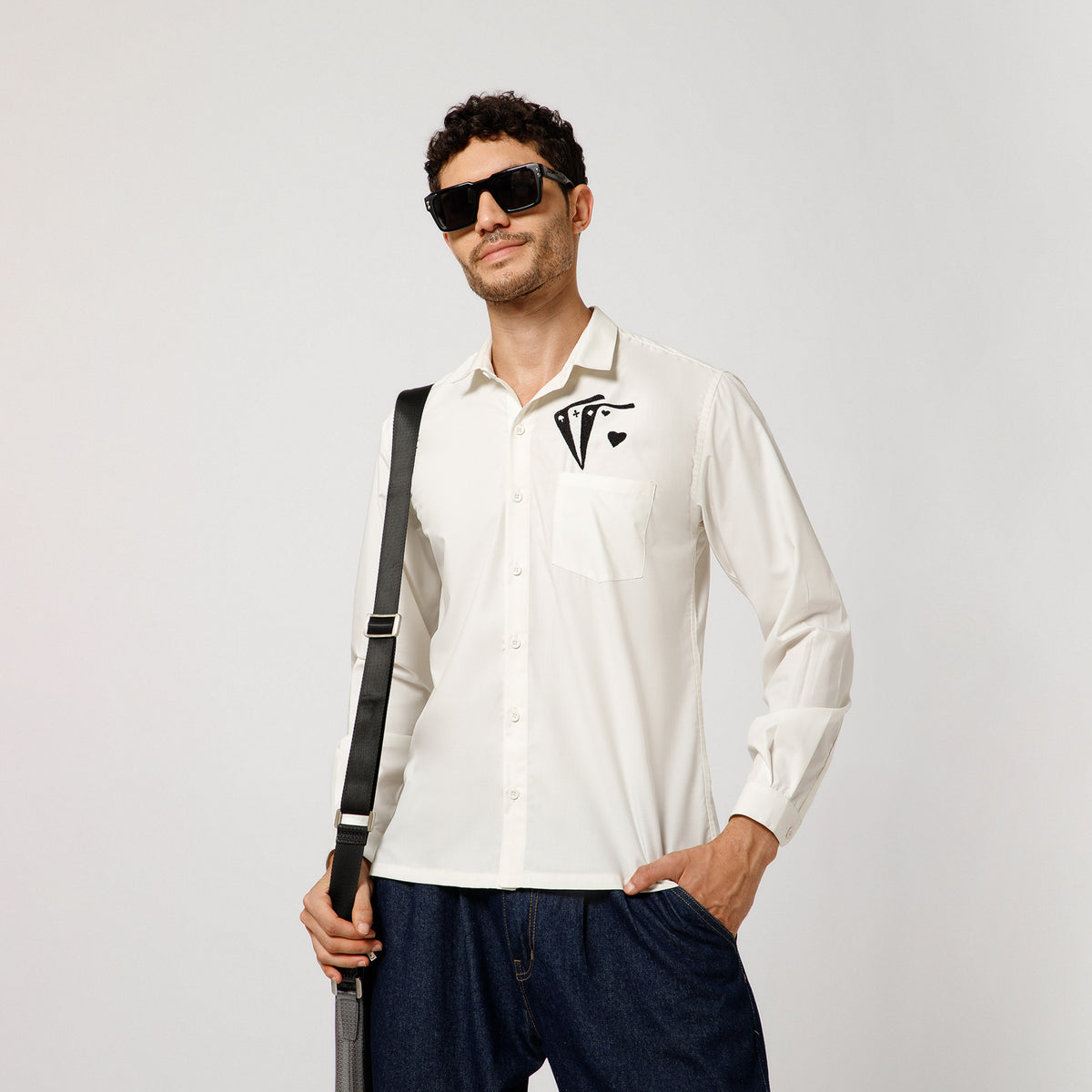 White Cotton Shirt With Card party Embroidery