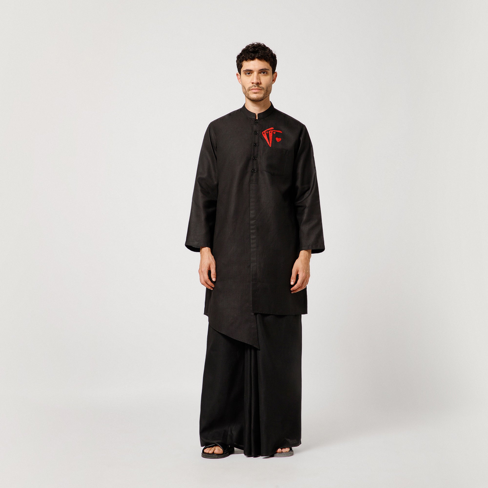 Black Cotton Kurta With Card Embroidery