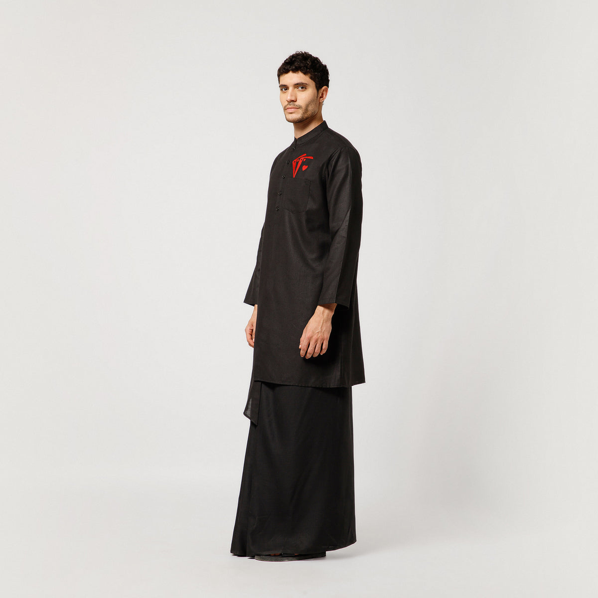 Black Cotton Kurta With Card Embroidery