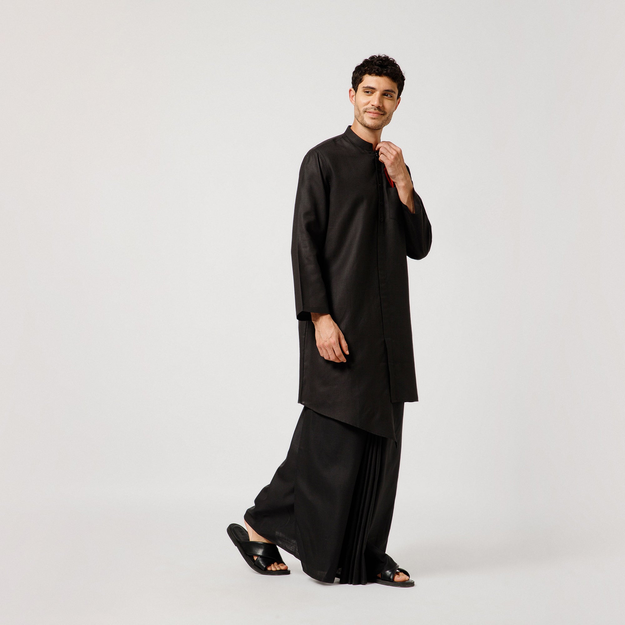Black Cotton Kurta With Card Embroidery