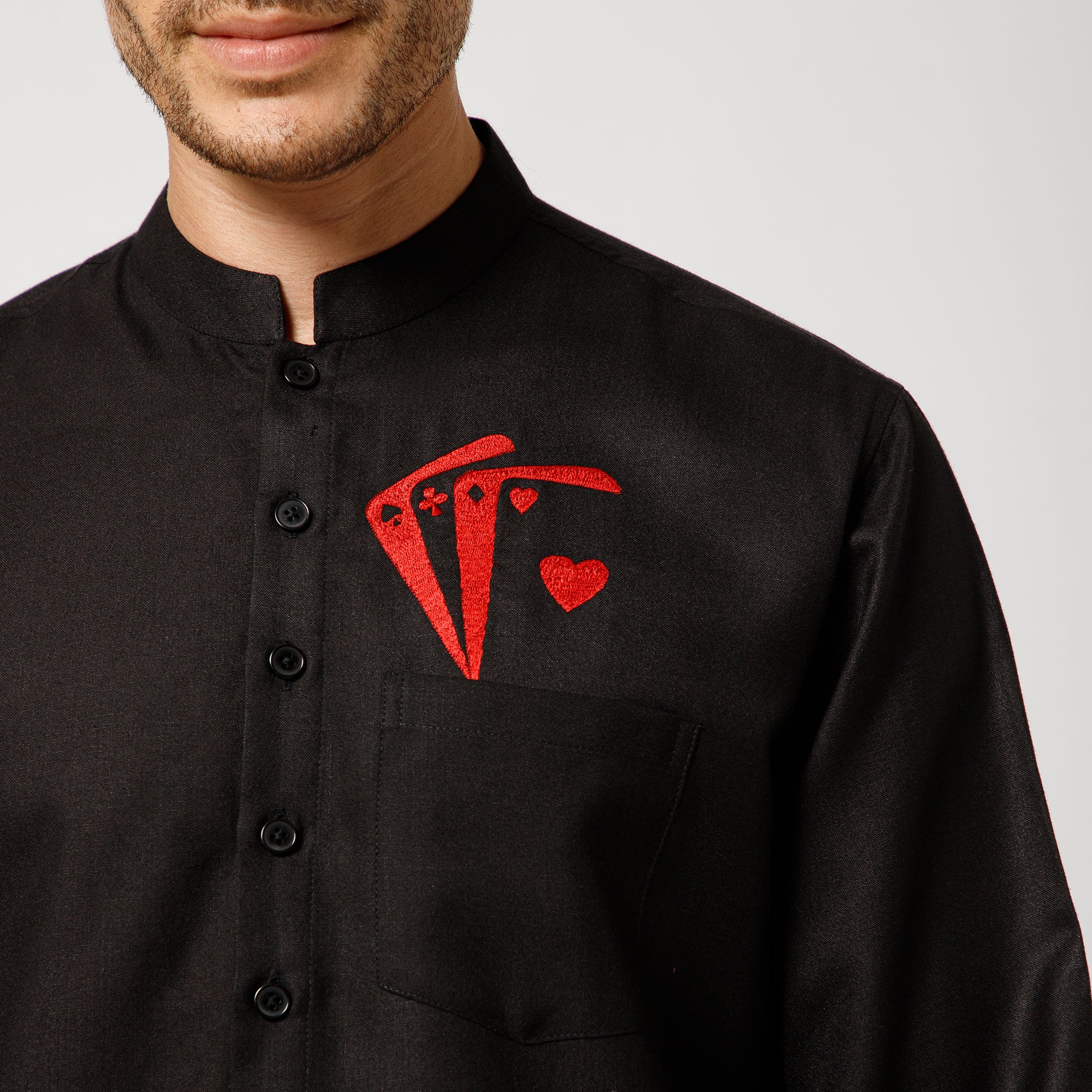 Black Cotton Kurta With Card Embroidery