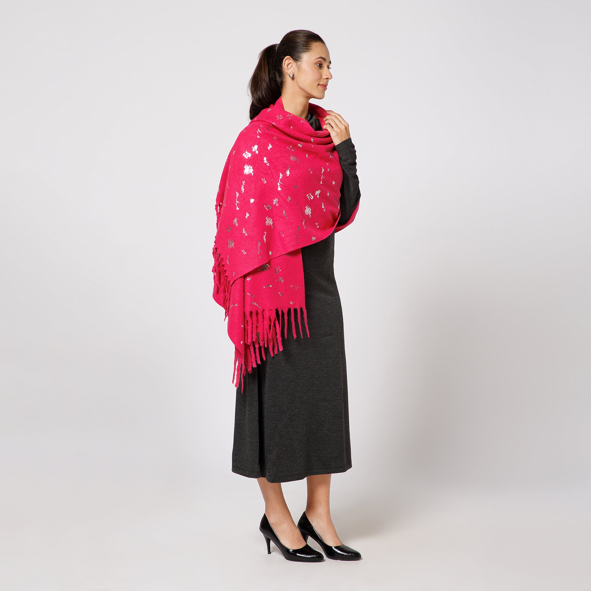 Pink Stole With Bow Foil Print