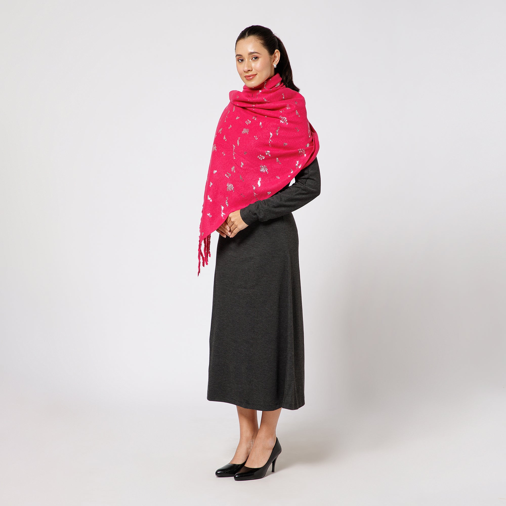 Pink Stole With Bow Foil Print