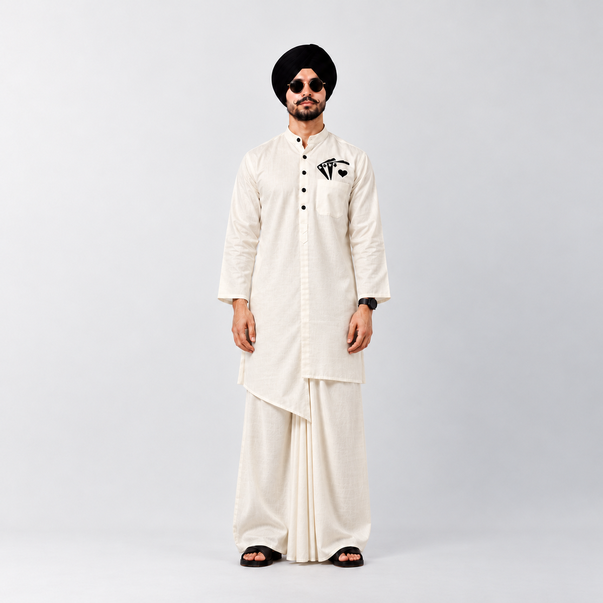 White Cotton Kurta With Card Embroidery