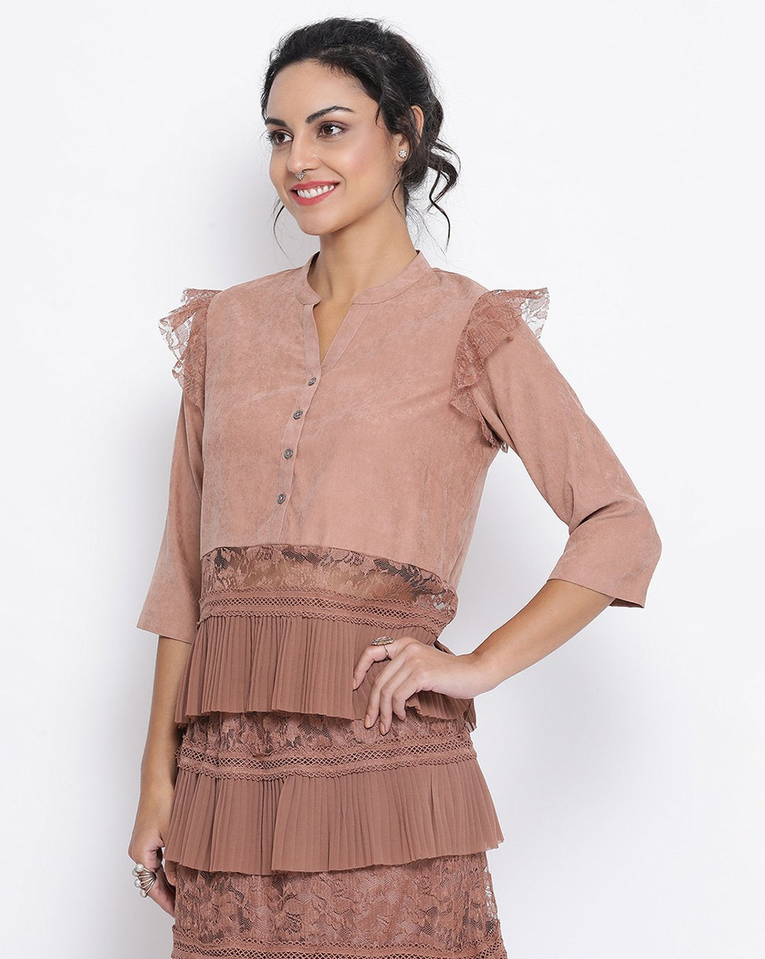 Rust Top With Net And Lace At Waist