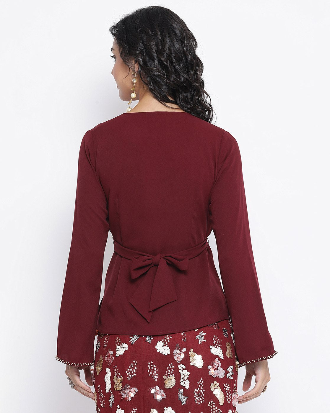 Maroon Top With Emb At Yoke With Back Tie Knot