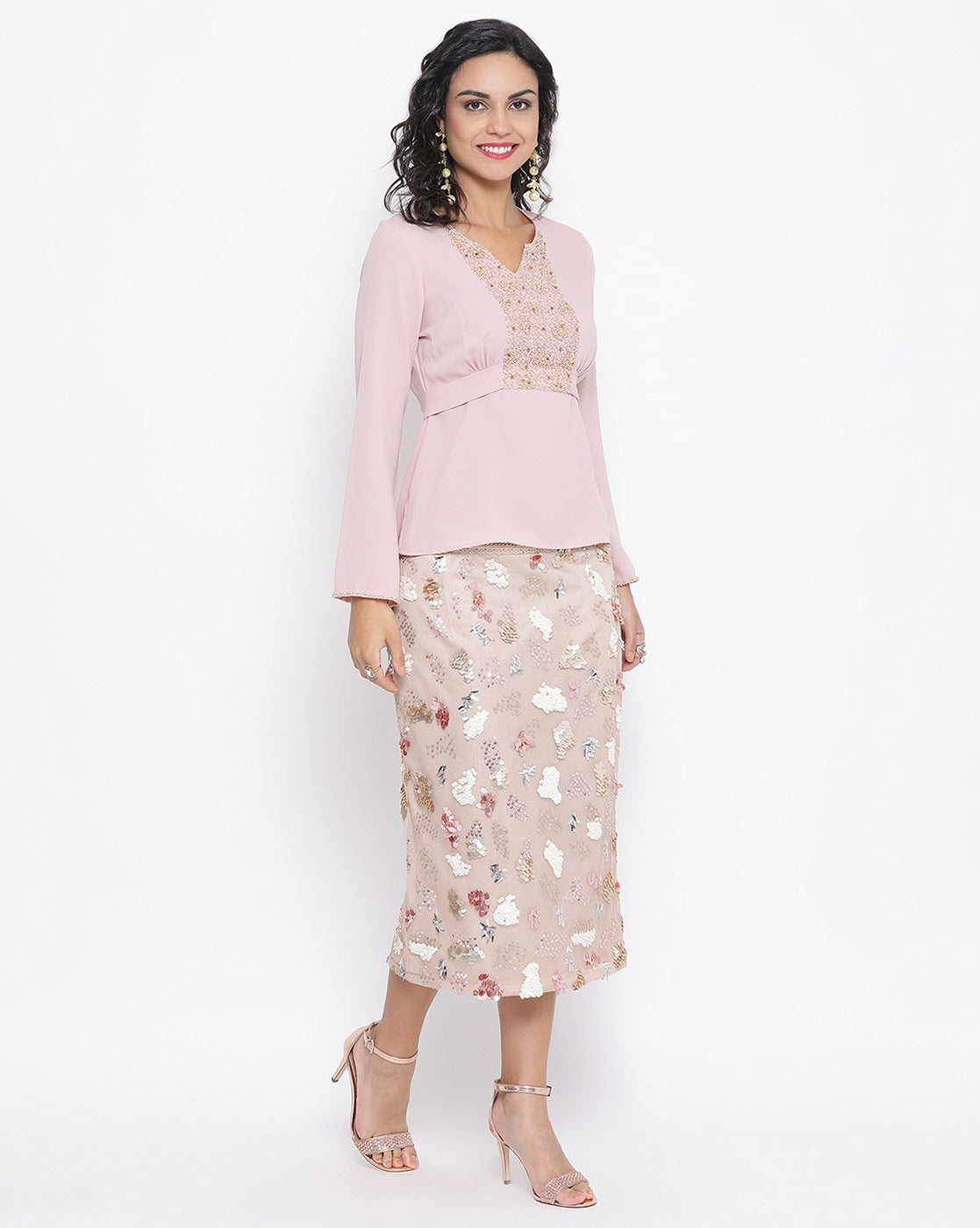 Pink Georgette Top With Emb. At Yoke With Back Tie Knot