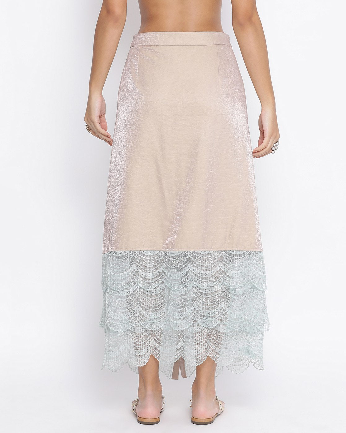 Beige Skirt With Scallop Lace At Hem