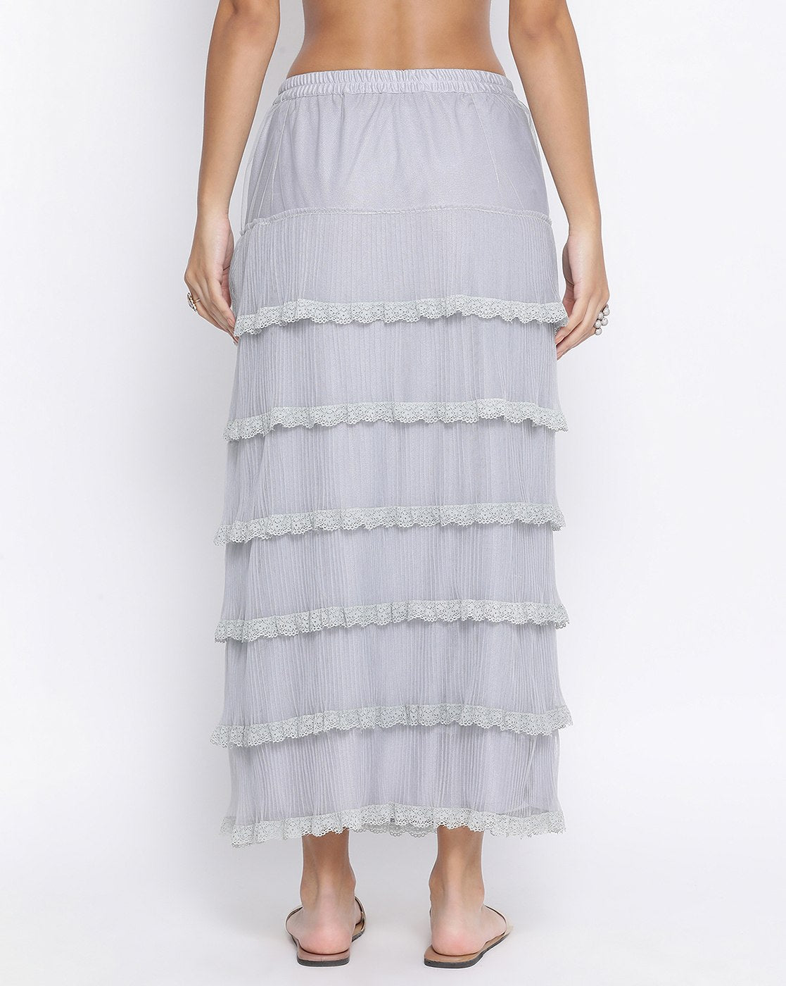 Light Blue Net Frill Skirt With Lace