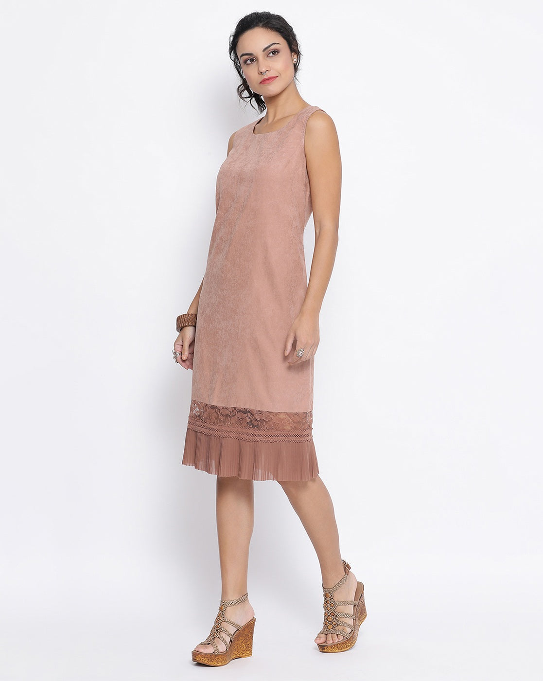 Sleeveless Rust Dress With Frill At Bottom