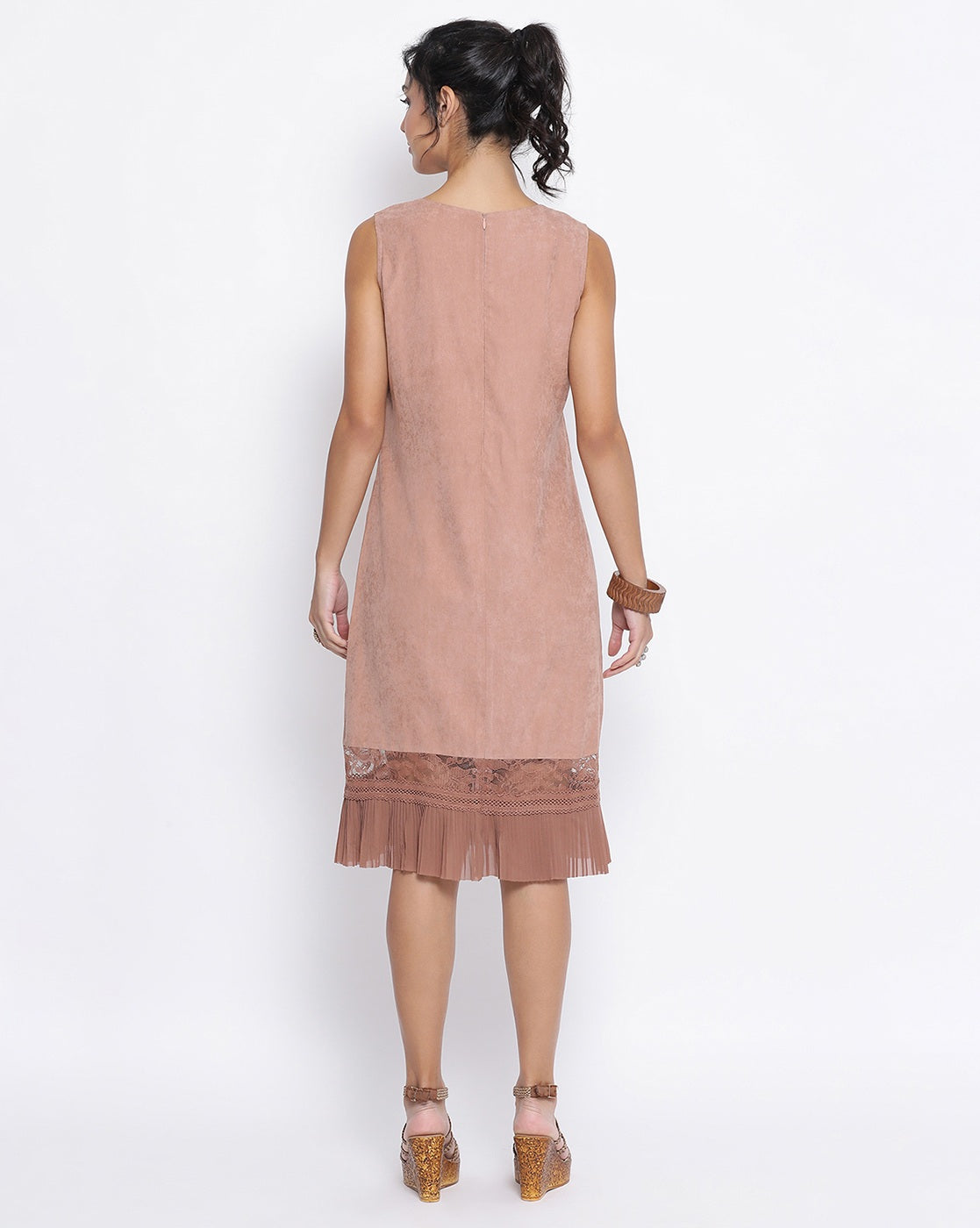 Sleeveless Rust Dress With Frill At Bottom