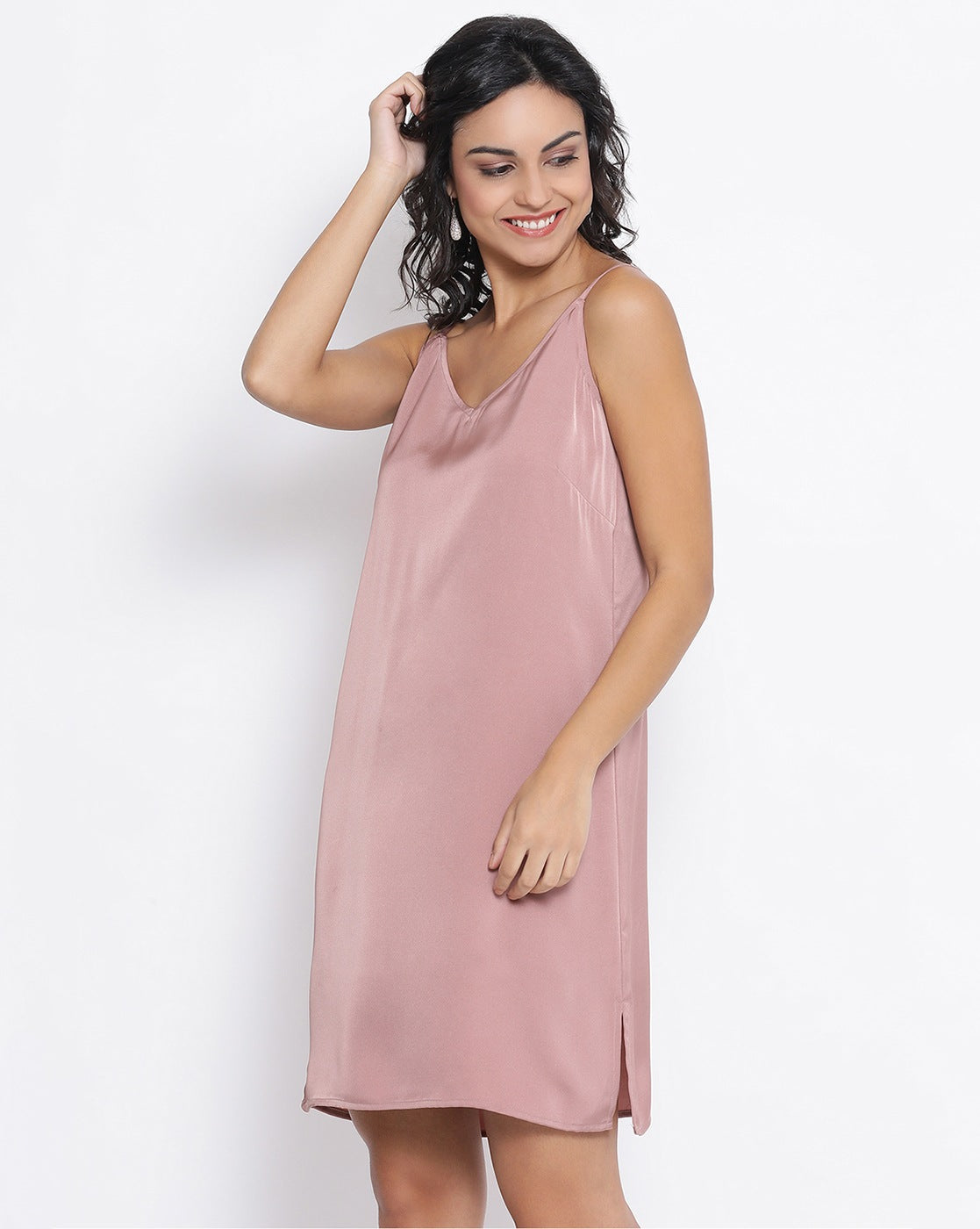 Pink Satin Spaghetti Dress