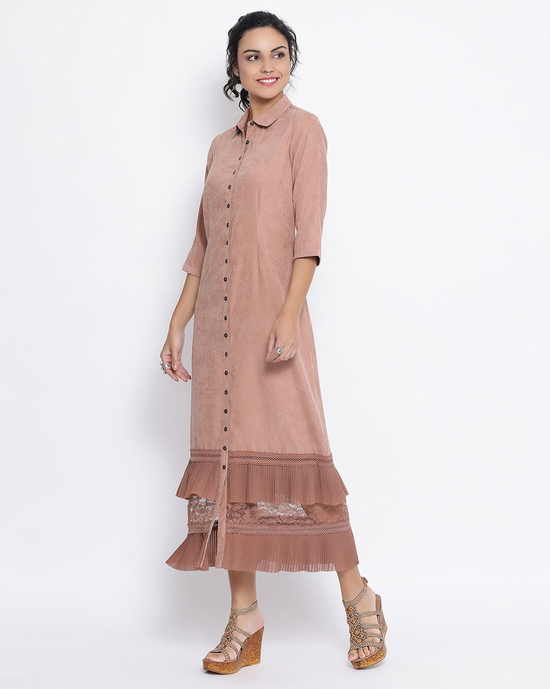 Rust Long Dress With Frill At Bottom