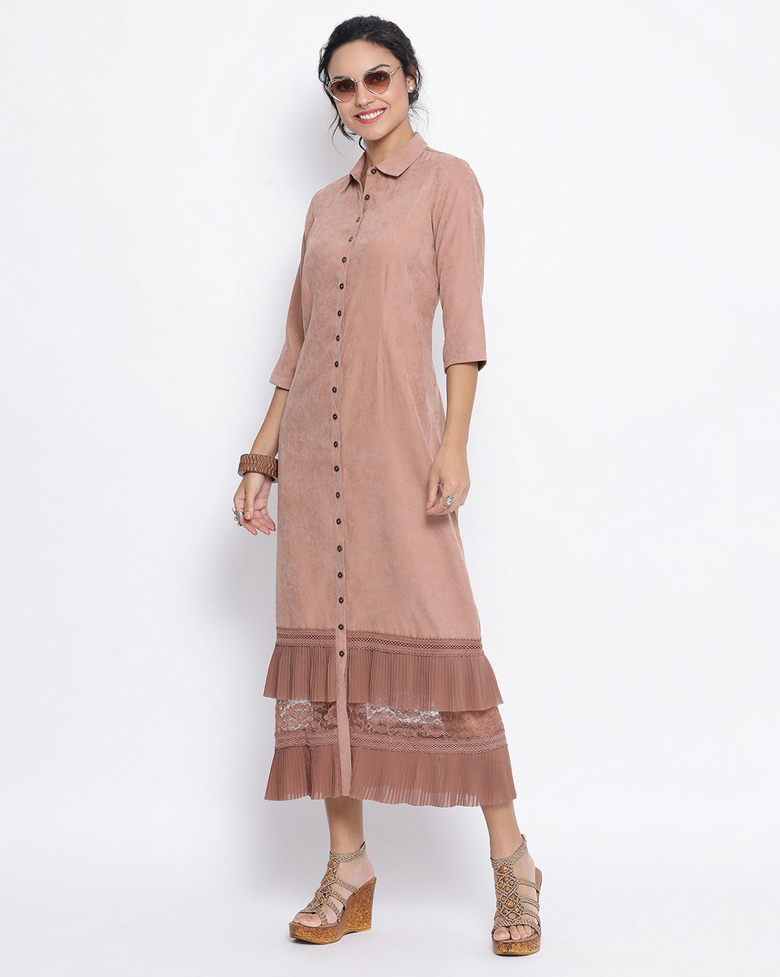 Rust Long Dress With Frill At Bottom