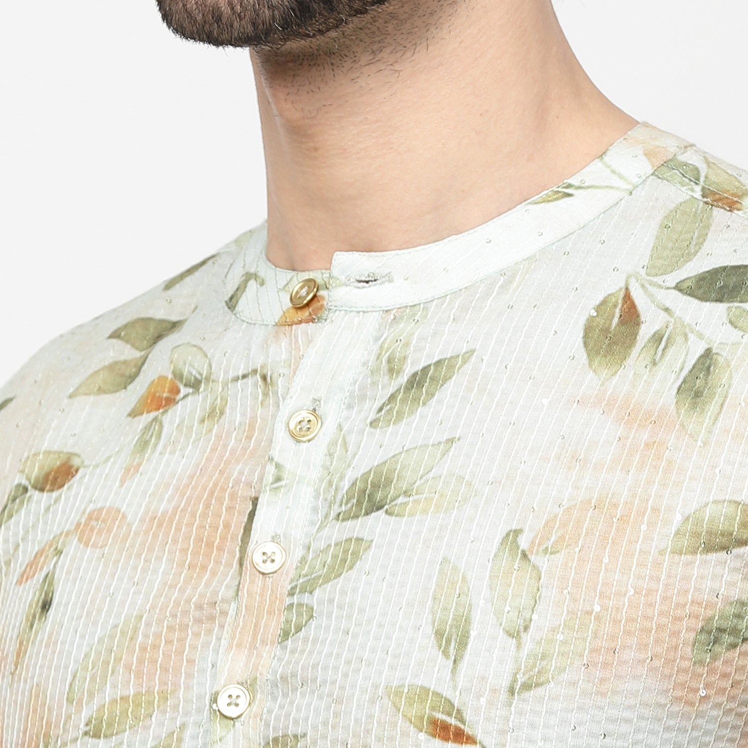 Leaf Floral Print Cotton Embroidery Kurta, men kurta ,designer kurta, Kurta design, kurta designs for men, men wear