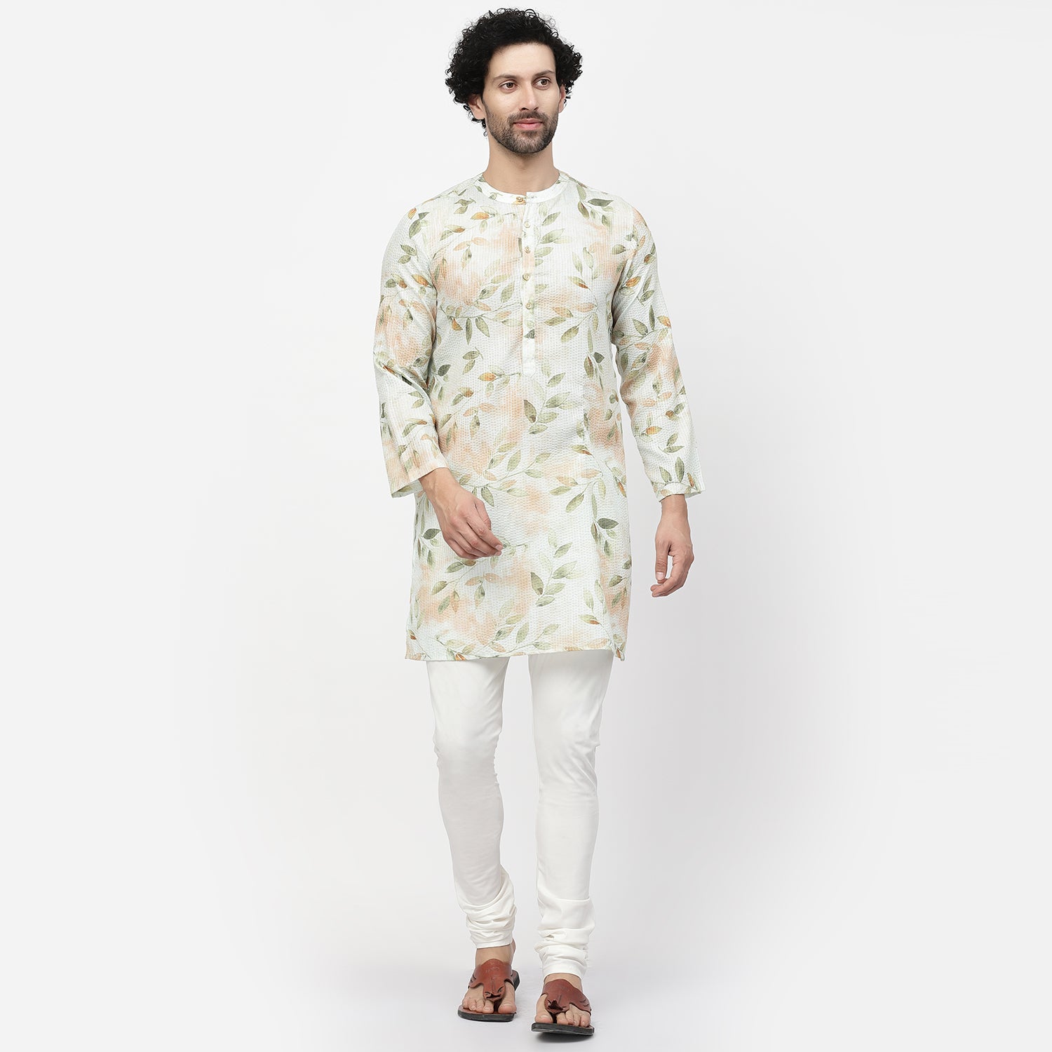 Leaf Floral Print Cotton Embroidery Kurta, men kurta ,designer kurta, Kurta design, kurta designs for men, men wear