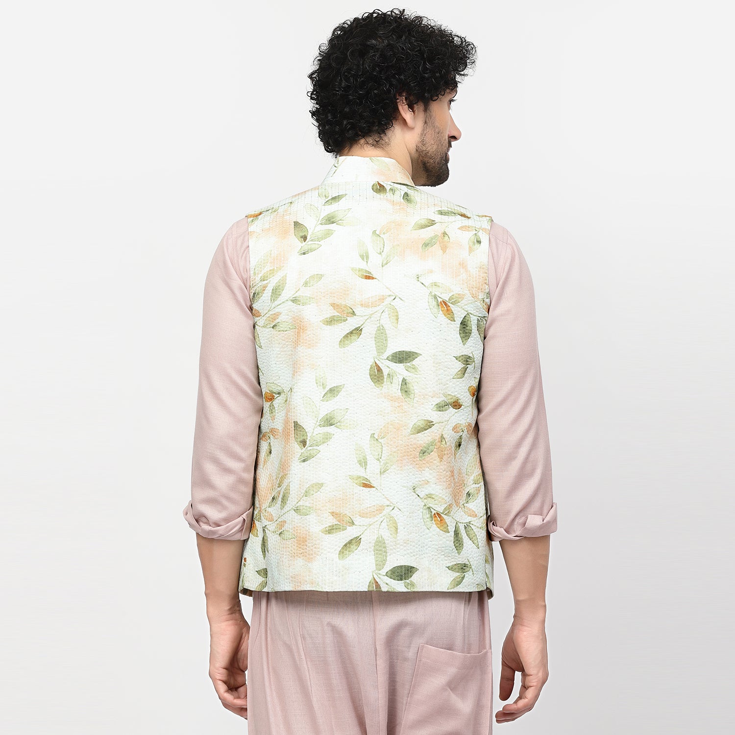 Leaf Print Cotton Embroidered Jacket for Men-4