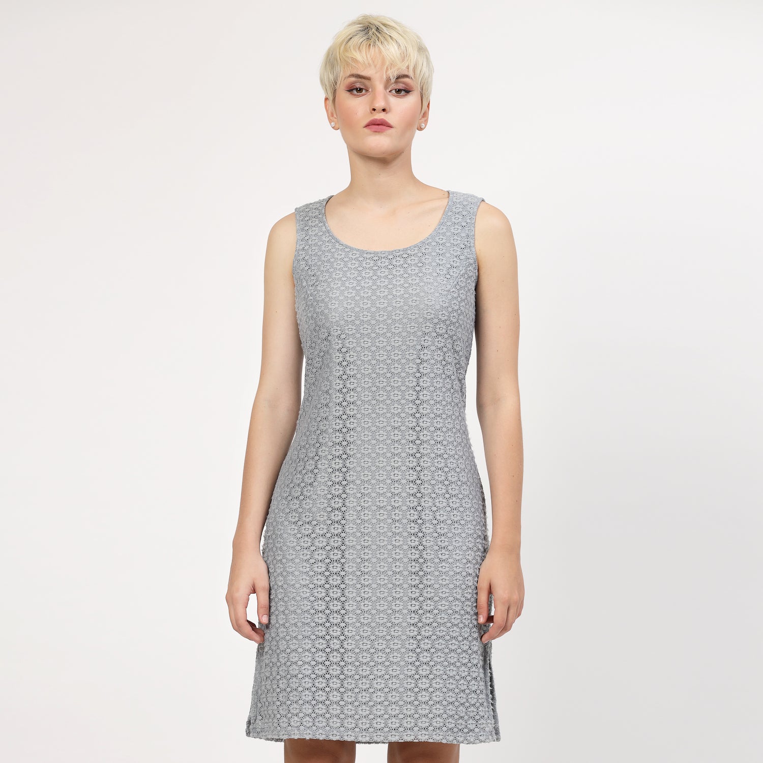 Light Blue Flower Net Without Sleeves Dress, Mesh Dress , Party dress , Holographic print dress , sequins dress