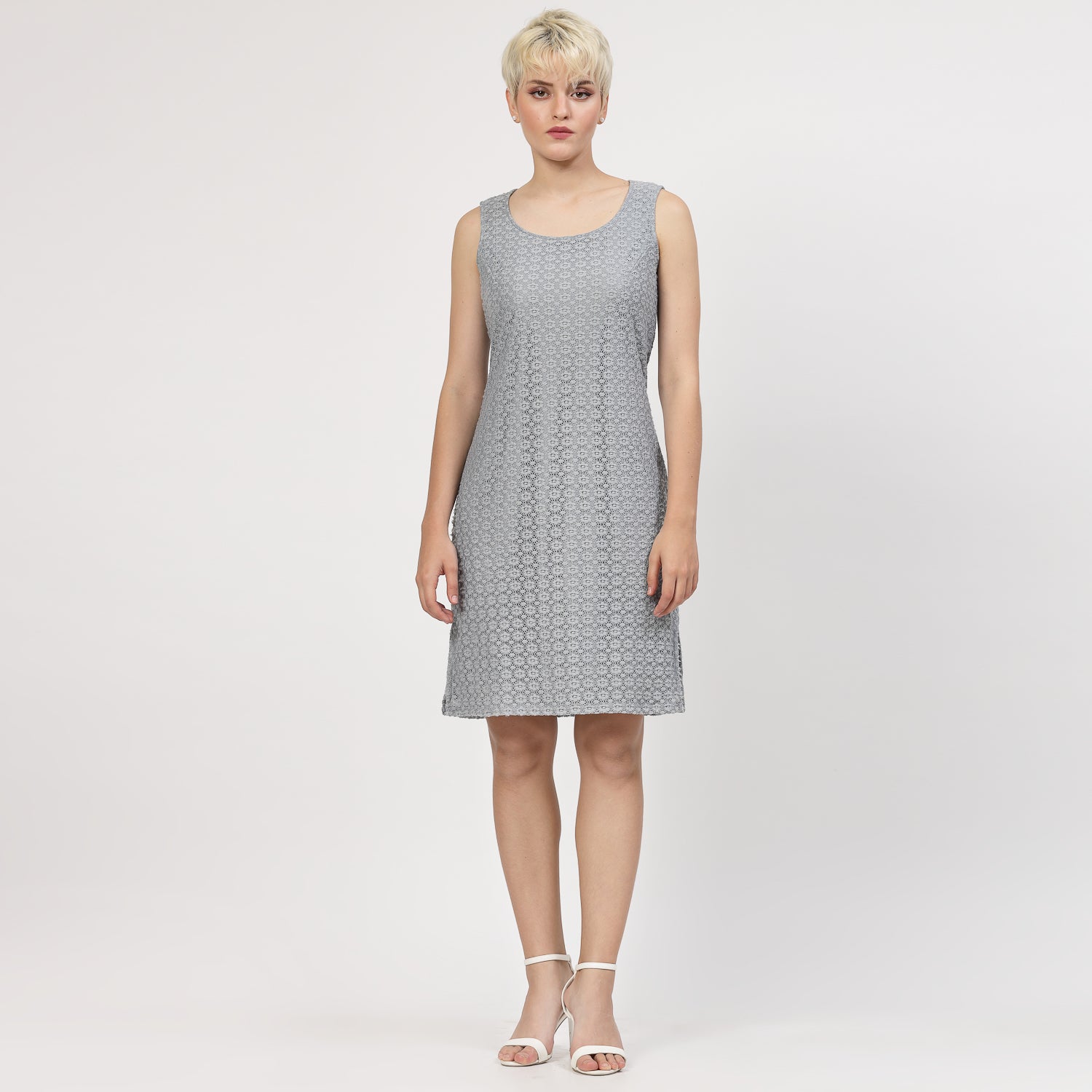 Light Blue Flower Net Without Sleeves Dress, Mesh Dress , Party dress , Holographic print dress , sequins dress 