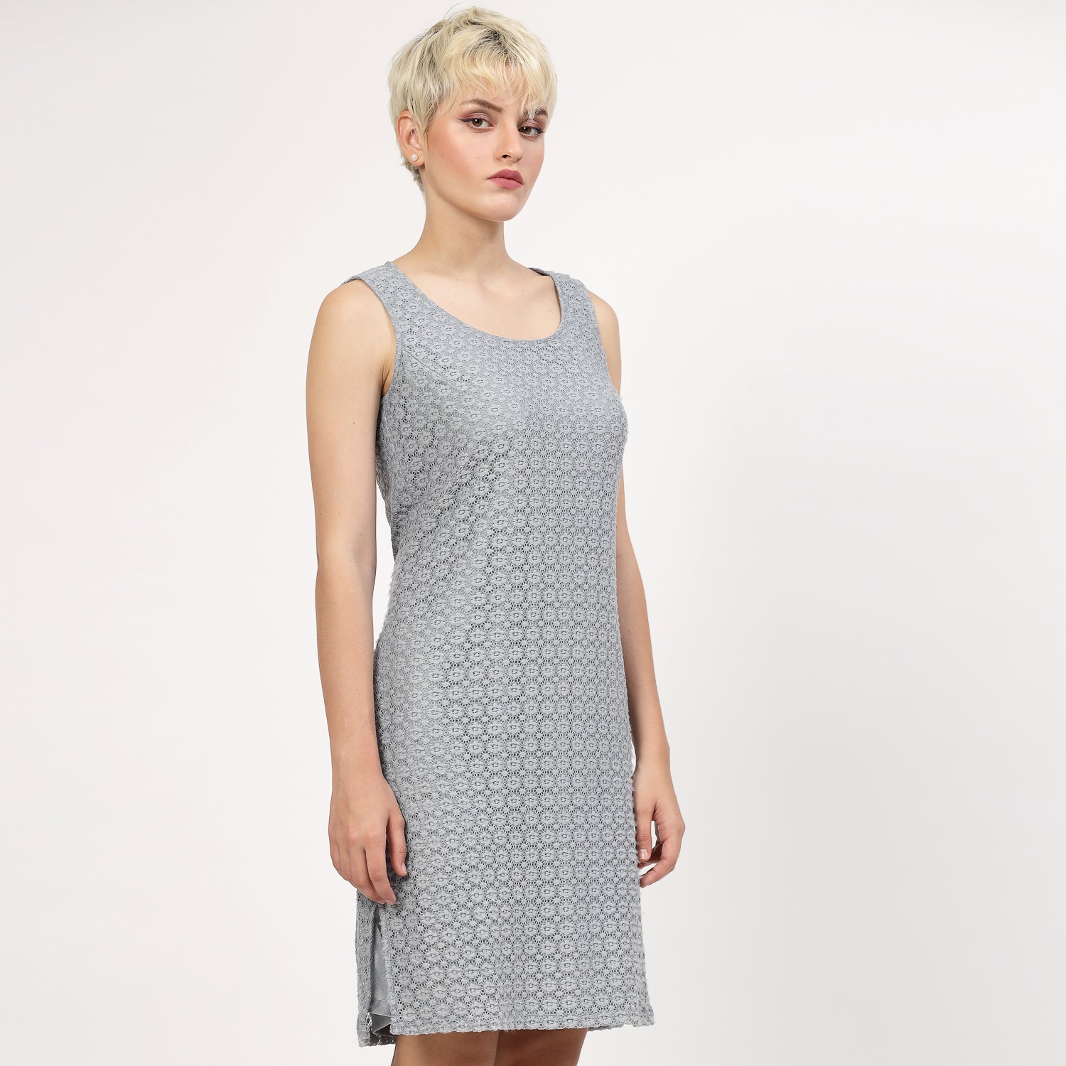 Light Blue Flower Net Without Sleeves Dress, Mesh Dress , Party dress , Holographic print dress , sequins dress  