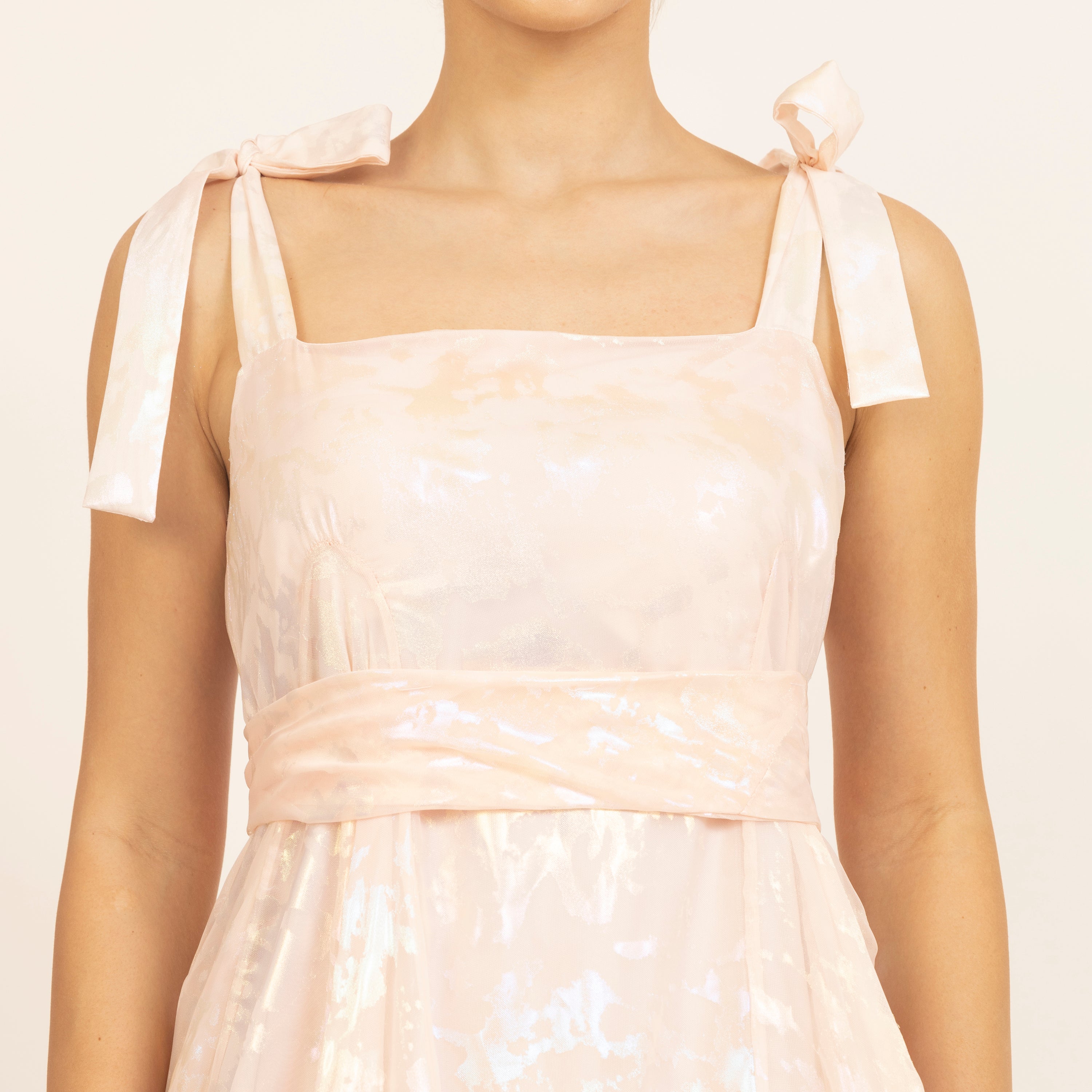 Light Pink Organza Holographic Without Sleeves Ruffle Dress, dresses for women, partywear dress for women, dress, design, color
