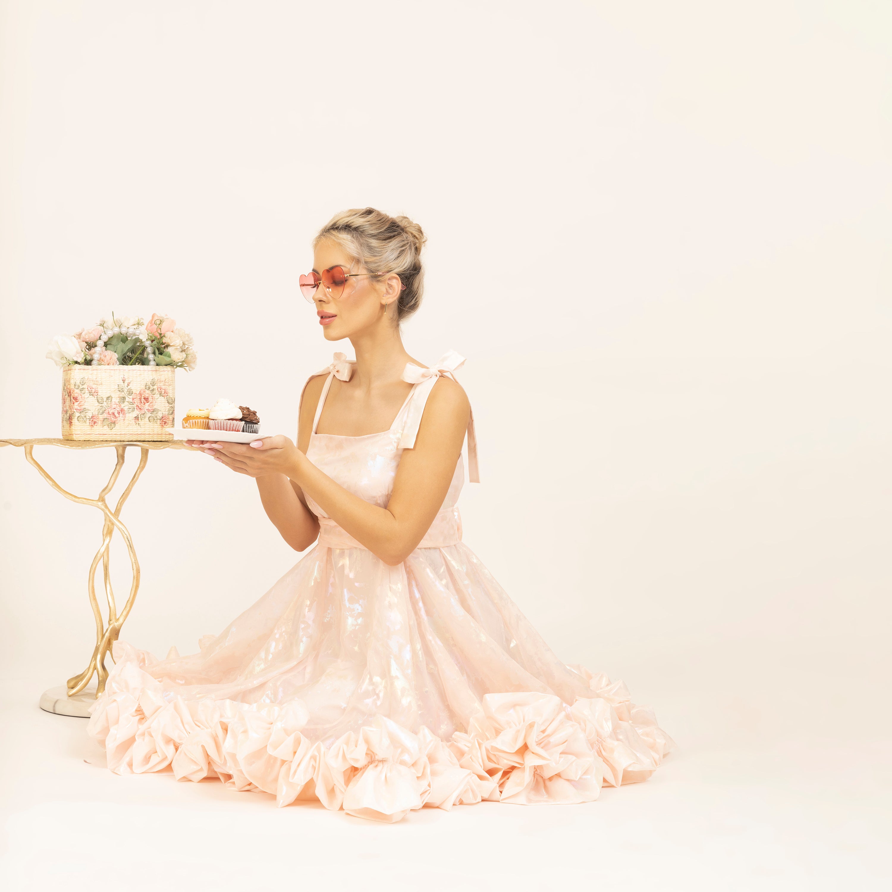 Light Pink Organza Holographic Dress for Women
