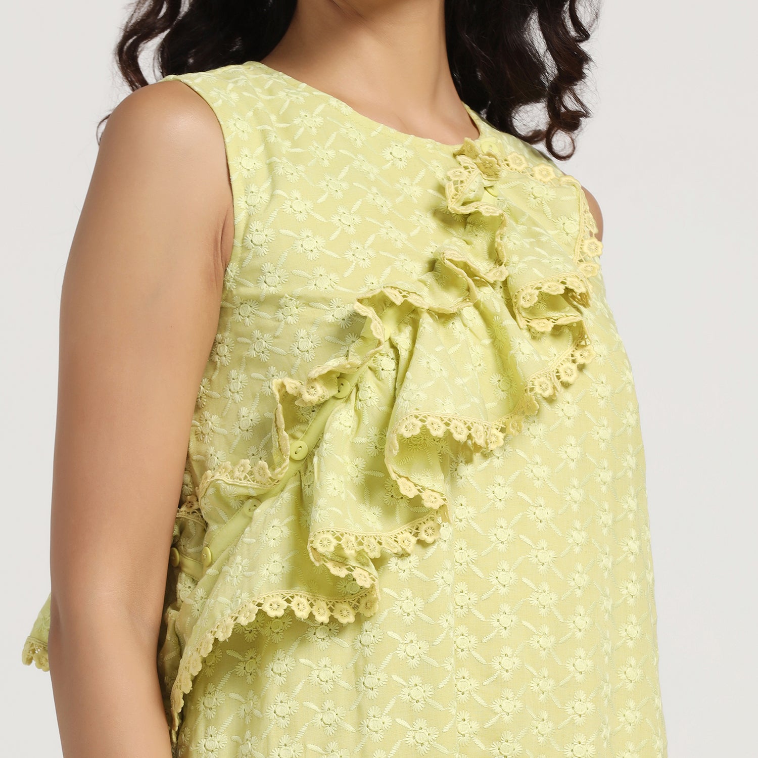 Lime Green Ruffle Asymmetrical Schiffle Dress, Mesh Dress , Party dress , Holographic print dress , sequins dress