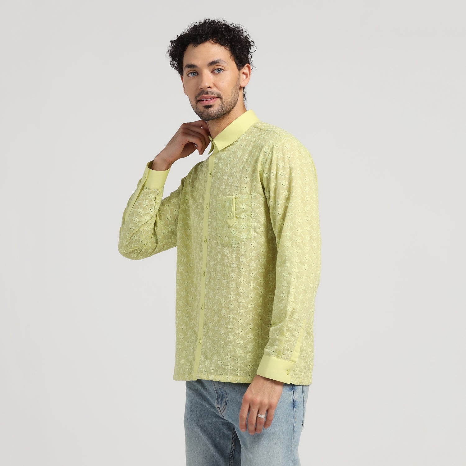 Lime Green Schiffle Shirt, shirts for men, men shirts, color, designs, party wear shirts trendy shirts for men