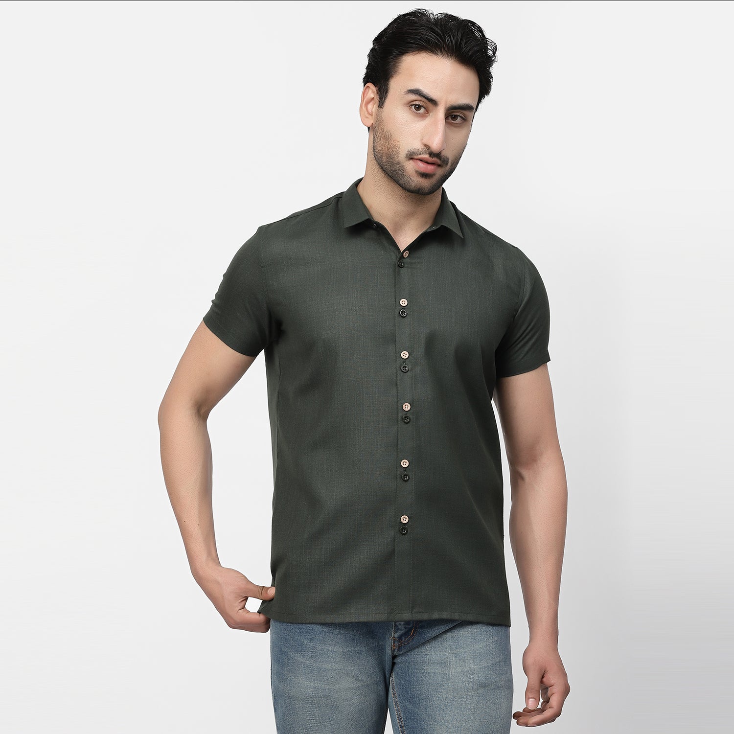 Linen Half Sleeve Shirt With Button Detail, shirts for men, men shirts, designer shirts, stylish shirts, shirt design