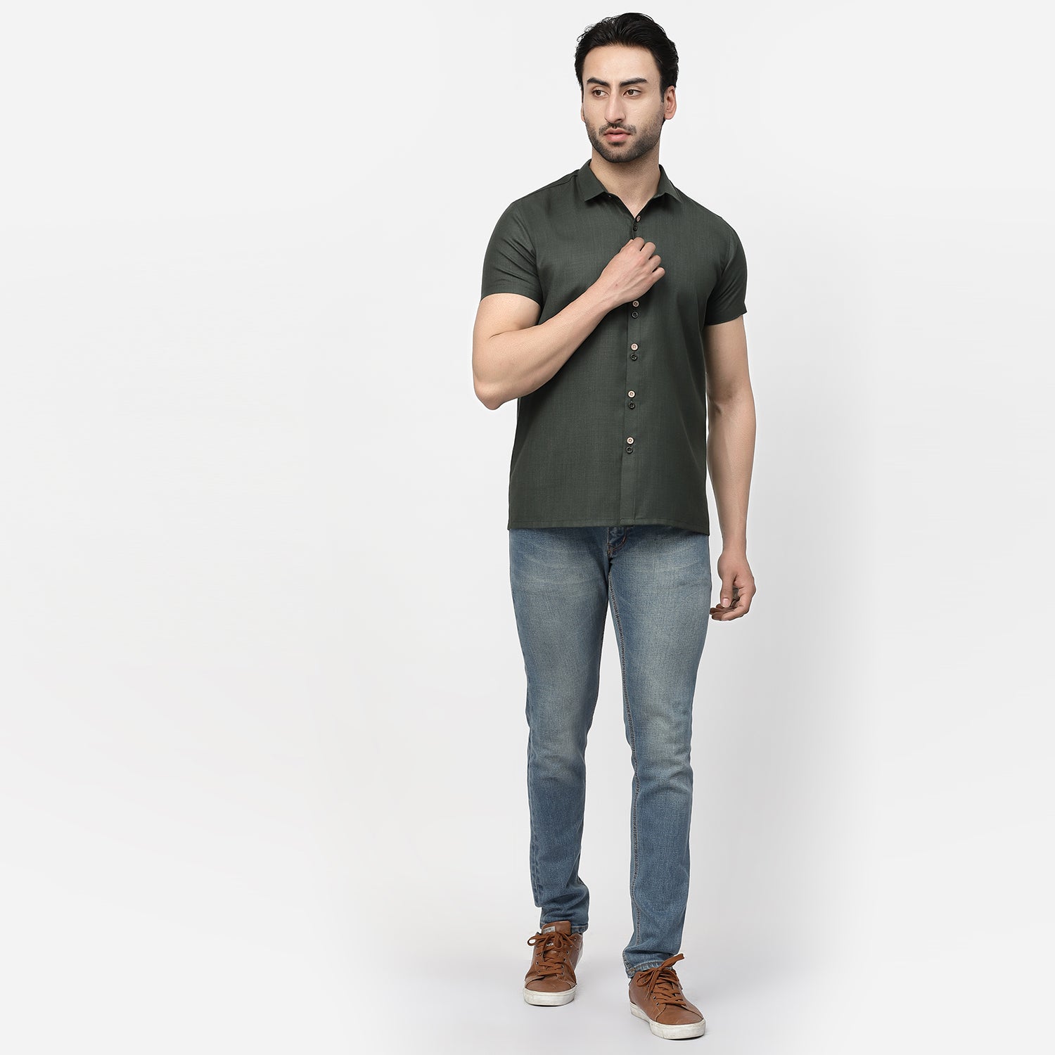 Linen Half Sleeve Shirt With Button Detail, shirts for men, men shirts, designer shirts, stylish shirts, shirt design