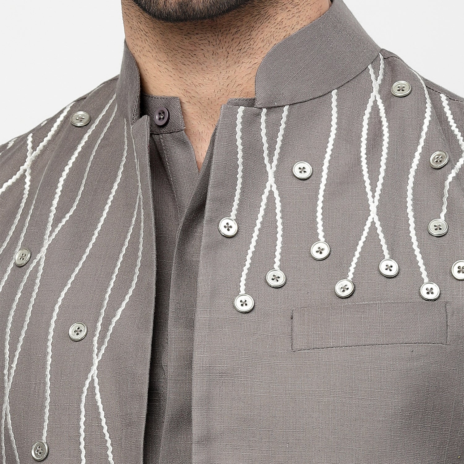Linen Buttoned Jacket for Men-3