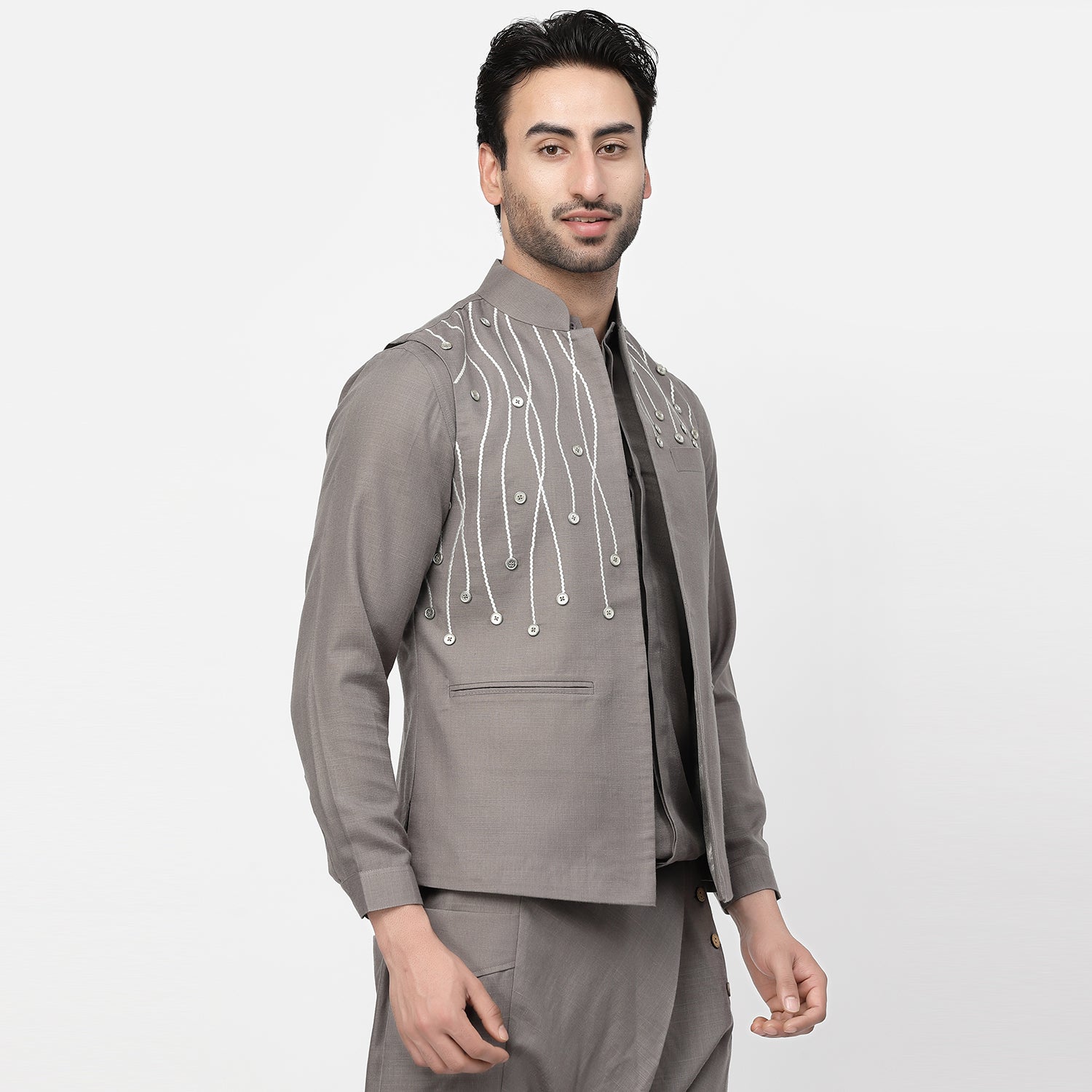 Linen Buttoned Jacket for Men-2