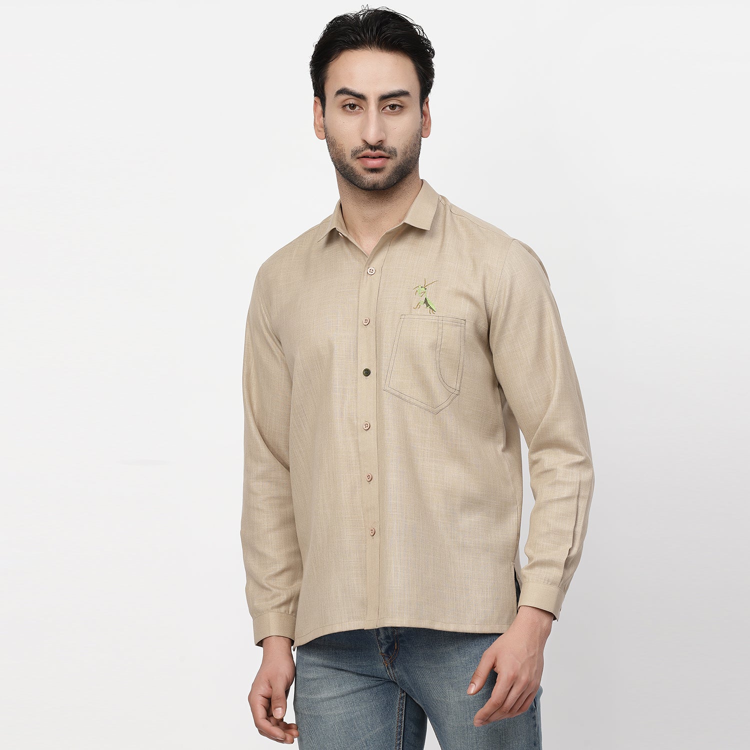 Linen Shirt With Grasshopper Embroidery, shirts for men, men shirts, designer shirts, stylish shirts, shirt design