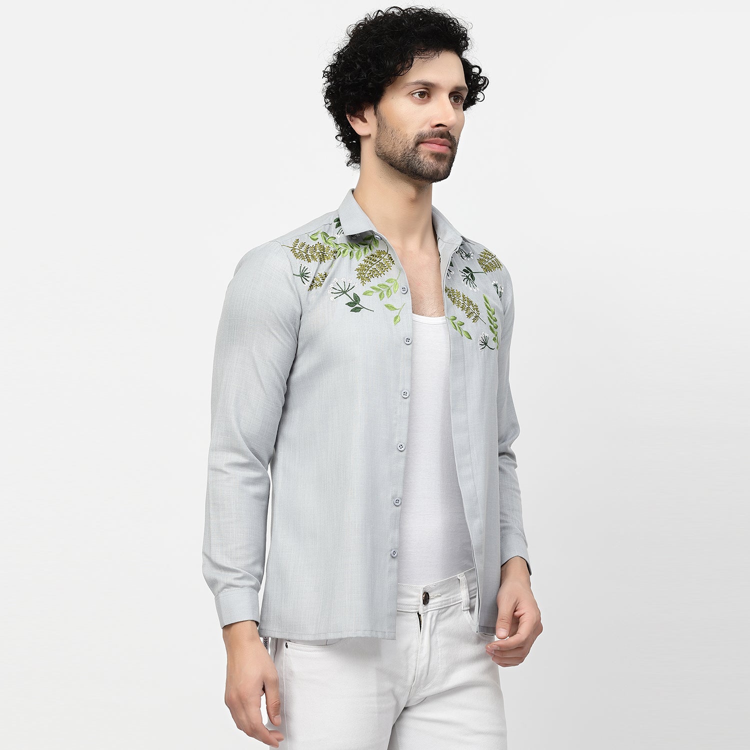 Linen Shirt With Leaf Embroidery, shirts for men, men shirts, designer shirts, stylish shirts, shirt design