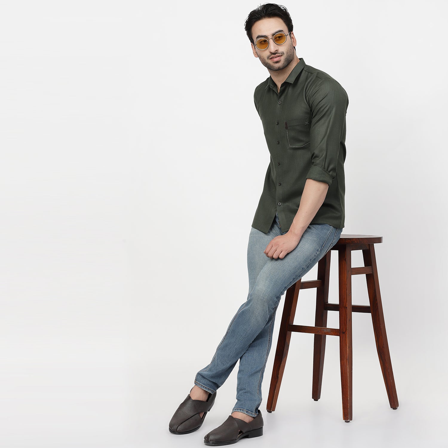 Linen Shirt With Pocket Details & Leather Patch, shirts for men, men shirts, designer shirts, stylish shirts, shirt design