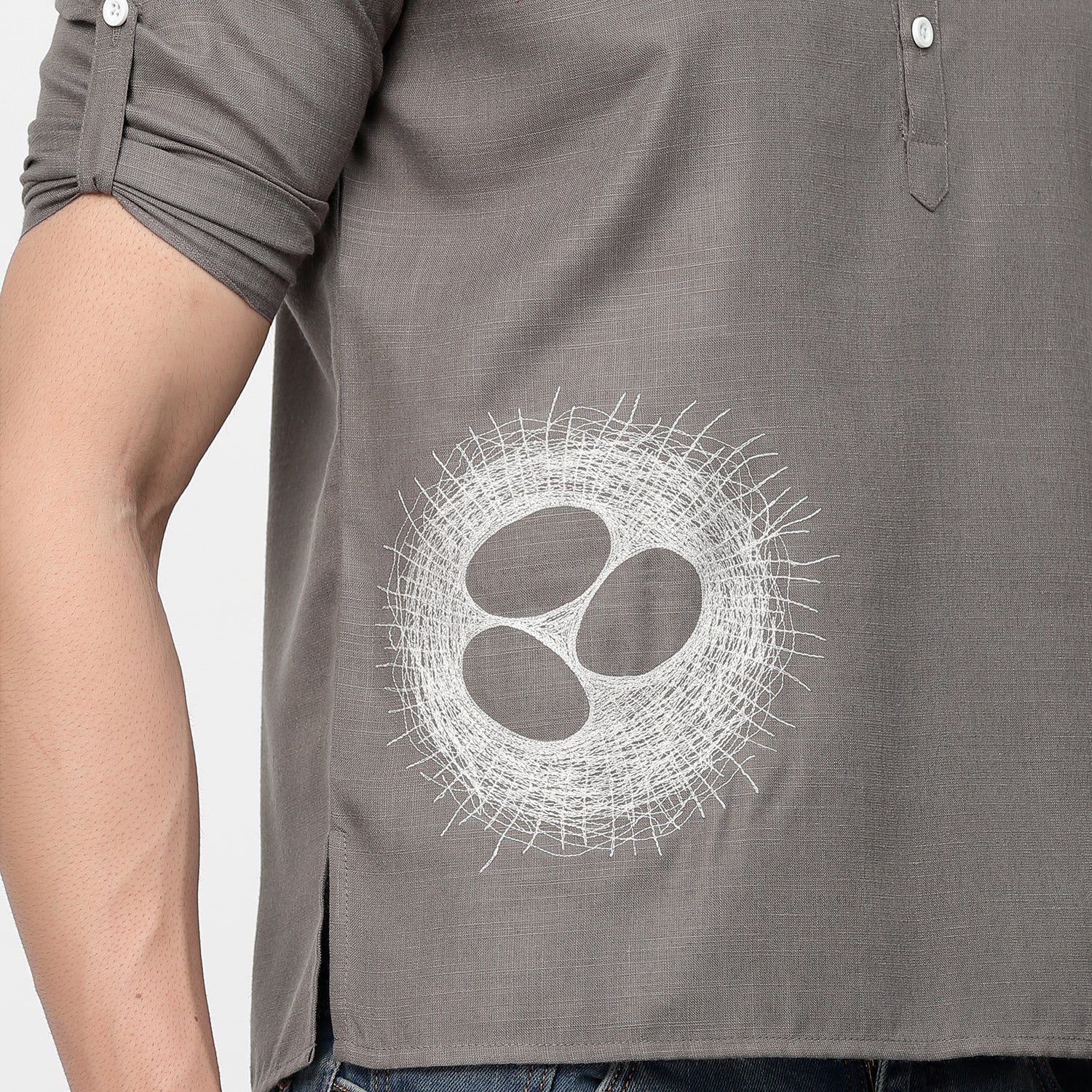 Linen Short Kurta With Nest Embroidery, men kurta ,designer kurta, Kurta design, kurta designs for men, men wear