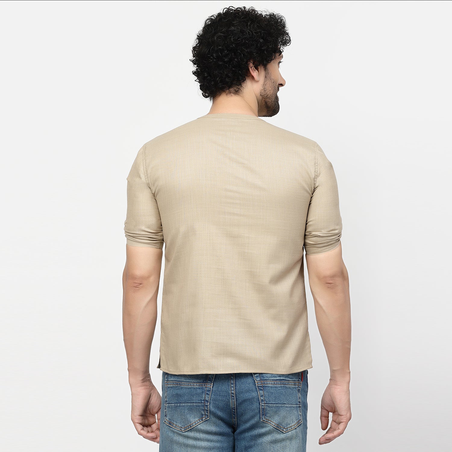 Linen Short Kurta With Tic-Tac-Toe Embroidery, men kurta ,designer kurta, Kurta design, kurta designs for men, men wear