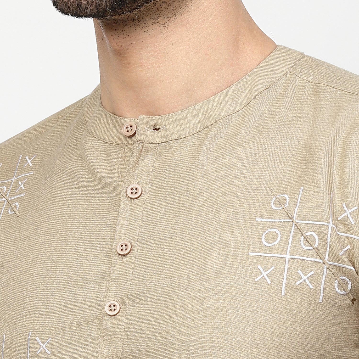 Linen Short Kurta With Tic-Tac-Toe Embroidery, men kurta ,designer kurta, Kurta design, kurta designs for men, men wear