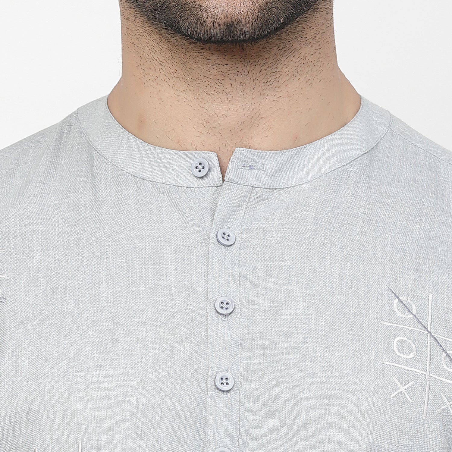 Linen Short Kurta With Tic-Tac-Toe Embroidery, men kurta ,designer kurta, Kurta design, kurta designs for men, men wear