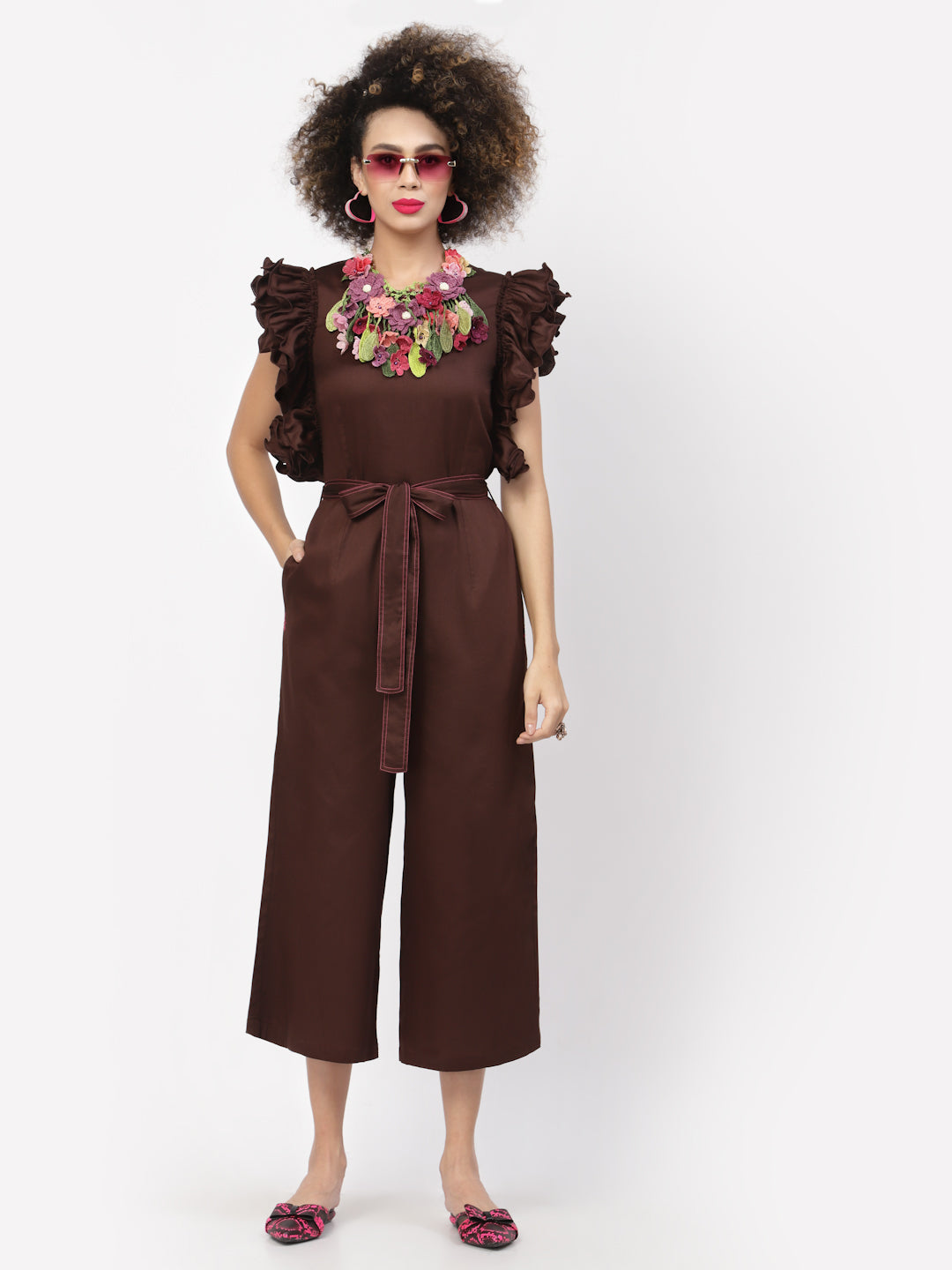 Chocolate Brown Jumpsuit With Side Frill