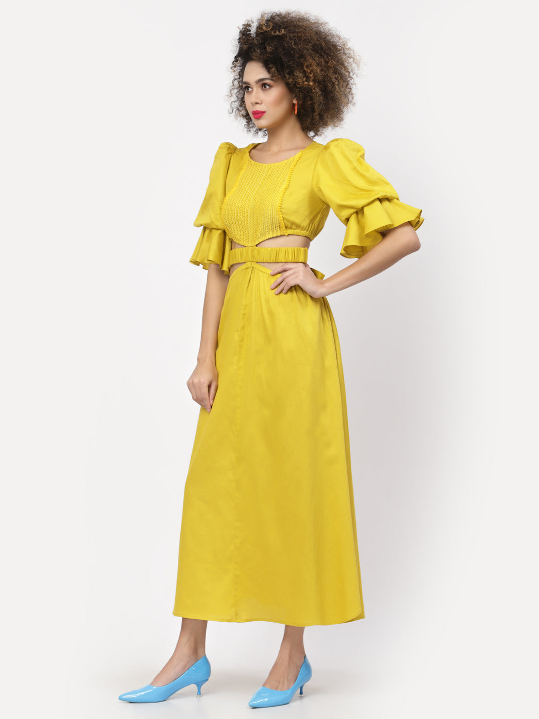 Buy Yellow Dresses for Women with Lace Yoke-1