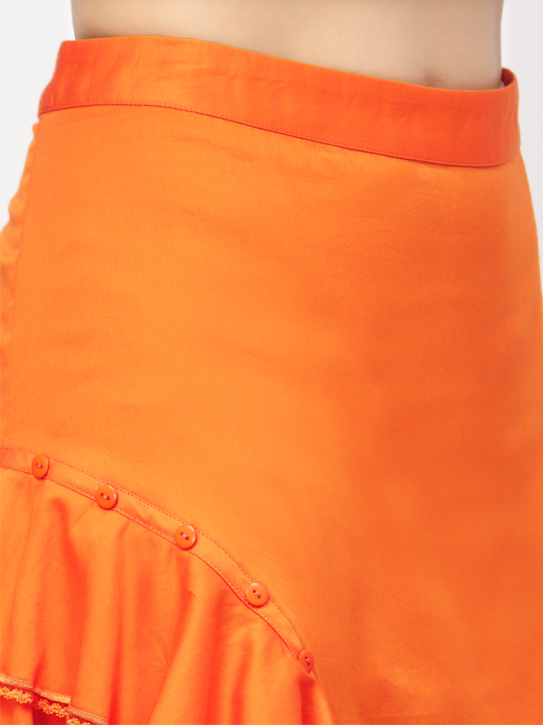 Orange Ruffle Skirt With Buttons