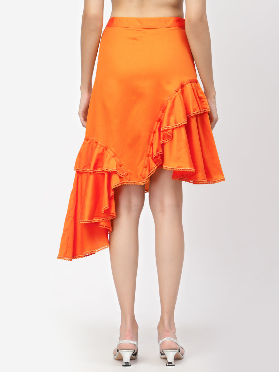 Orange Ruffle Skirt With Buttons