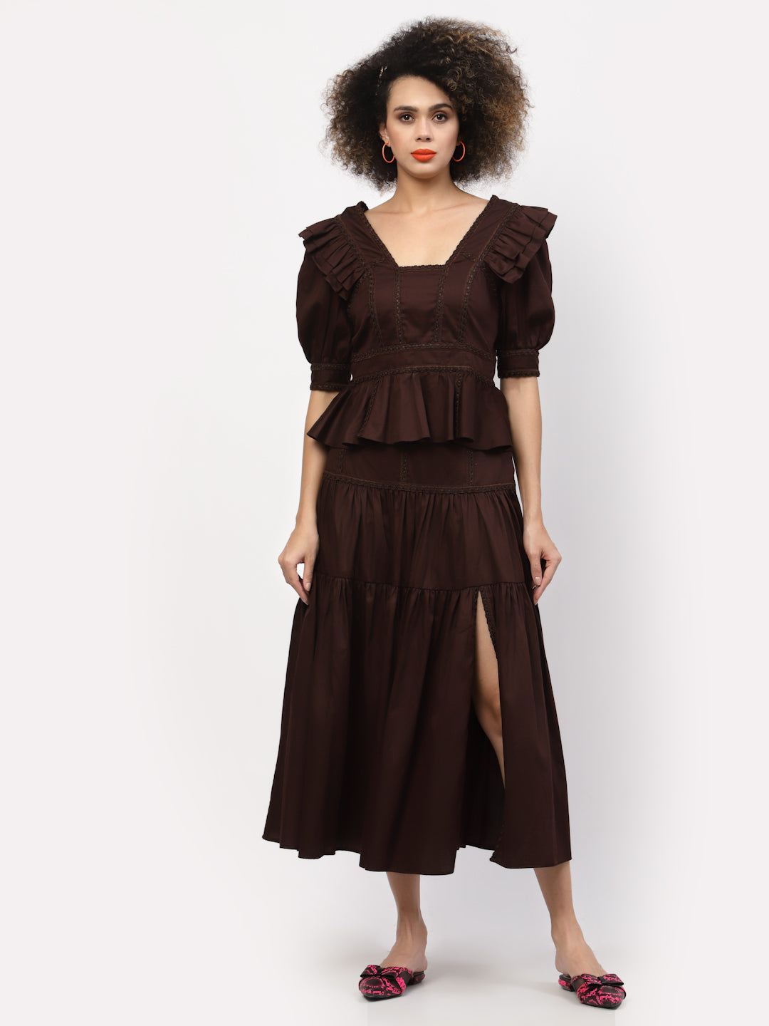 Brown Chocolate Peplum Top With Laces