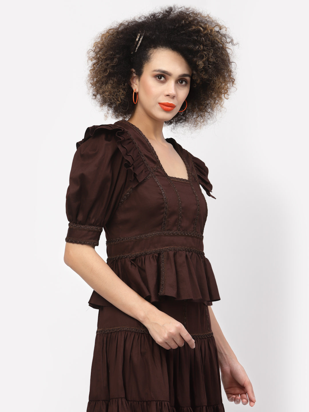 Brown Chocolate Peplum Top With Laces