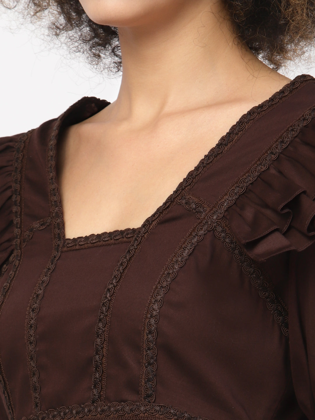 Brown Chocolate Peplum Top With Laces